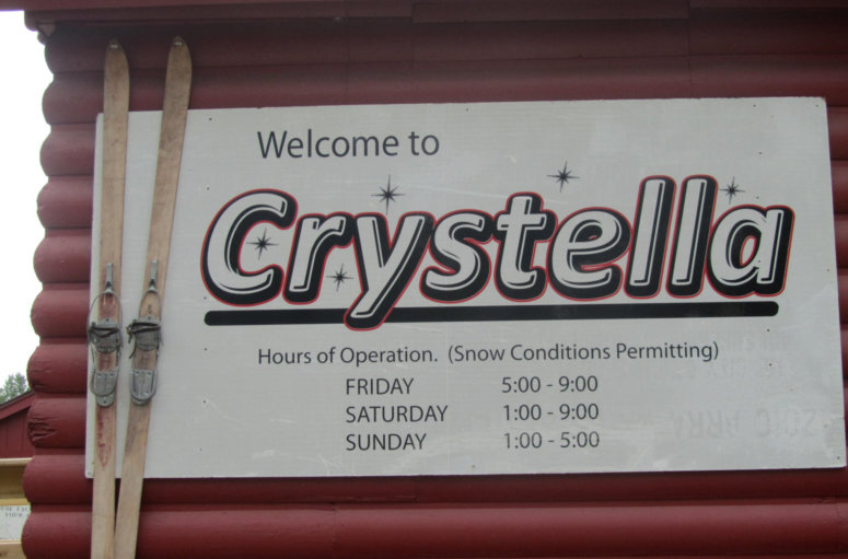 Crystella ski hill sign